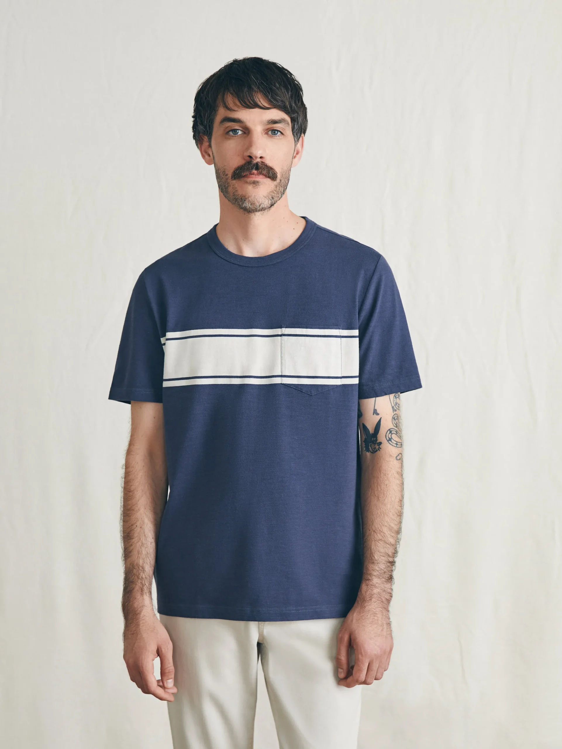 T-Shirts & Henleys^Faherty Brand Surf Stripe Sunwashed Pocket Tee - Dune Navy