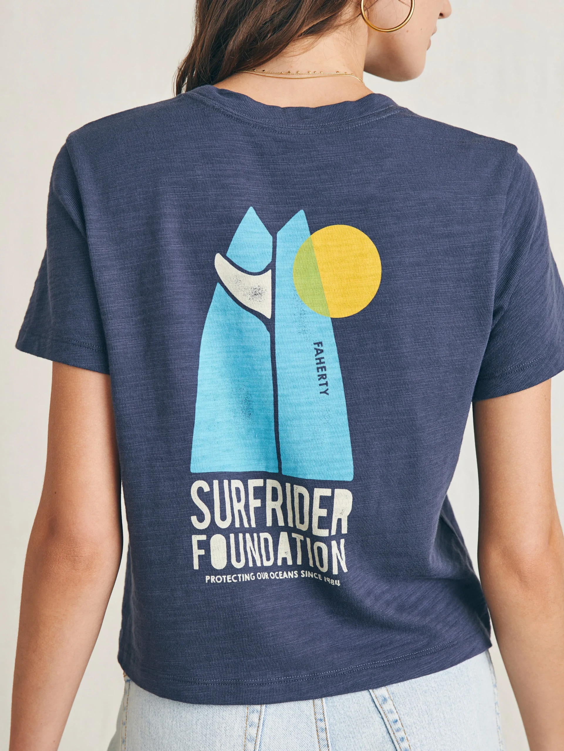 T-Shirts^Faherty Brand Surfrider Sunwashed Cropped Tee - Dune Navy