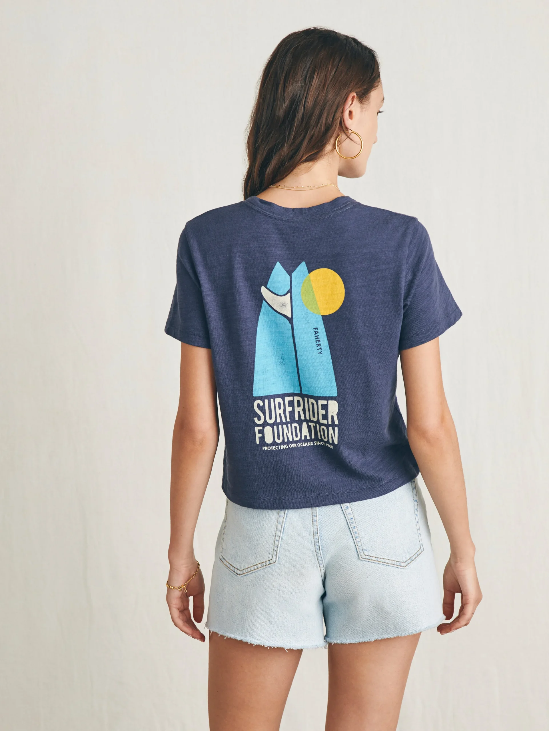 T-Shirts^Faherty Brand Surfrider Sunwashed Cropped Tee - Dune Navy