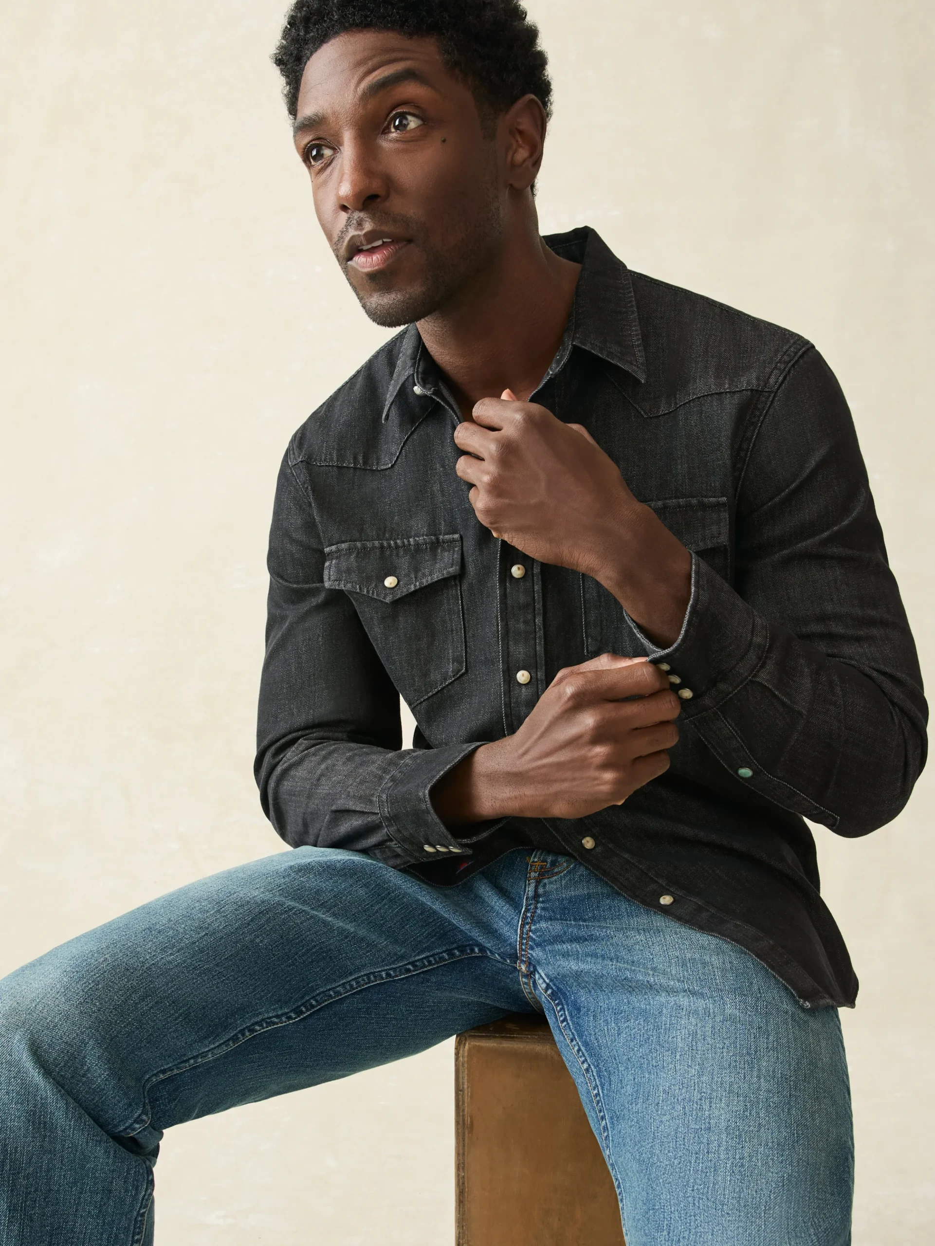 Shirts^Faherty Brand The Western Shirt - Black Sand Wash