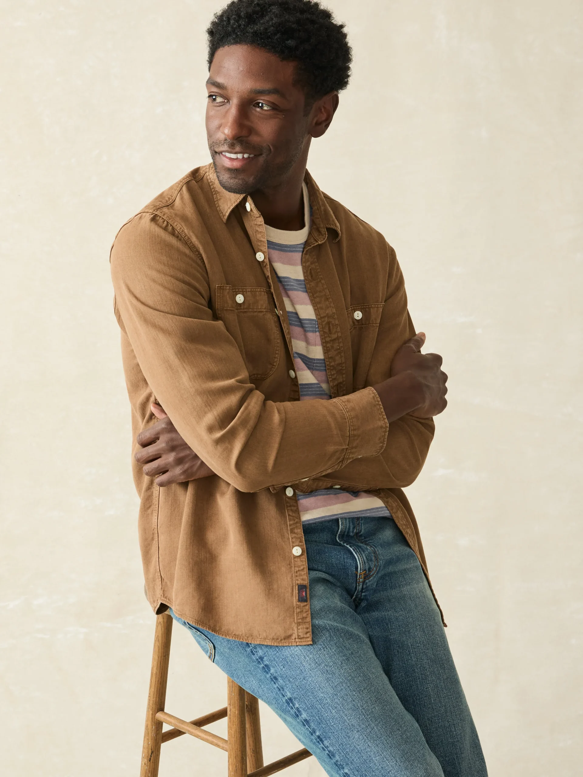 Shirts^Faherty Brand Tried & True Chambray Workshirt - Sahara Khaki